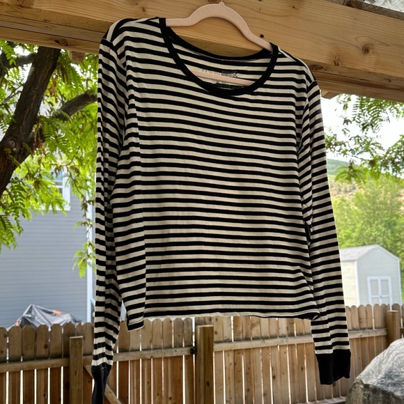 Amuse Society Honey Striped Long Sleeve Cropped Top Shirt Black Off White Large - Picture 3 of 16